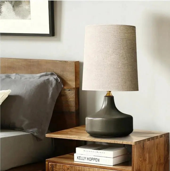 Nordic LED Table Lamp Iron Fabric Shade E27 White Grey