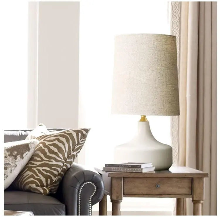 Nordic LED Table Lamp Iron Fabric Shade E27 White Grey