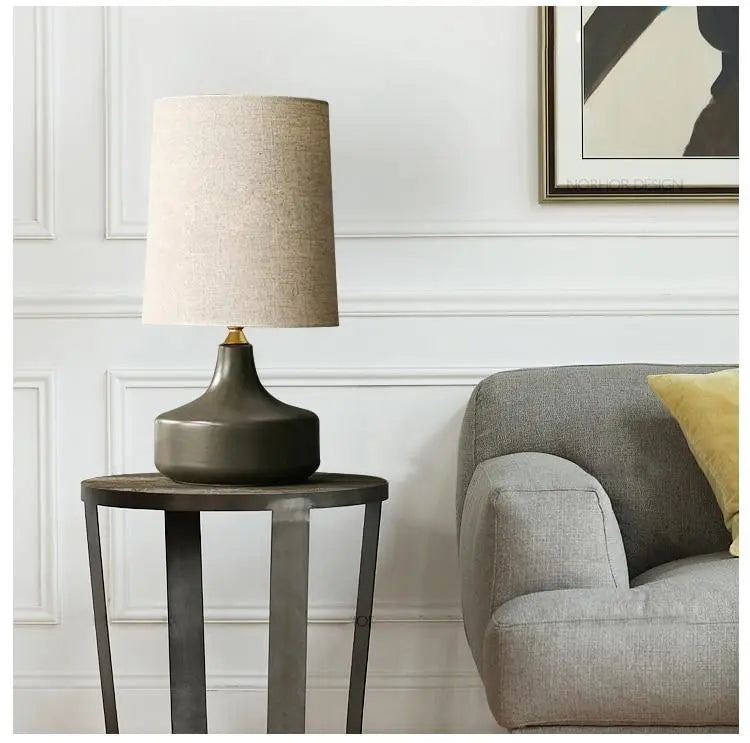 Nordic LED Table Lamp Iron Fabric Shade E27 White Grey