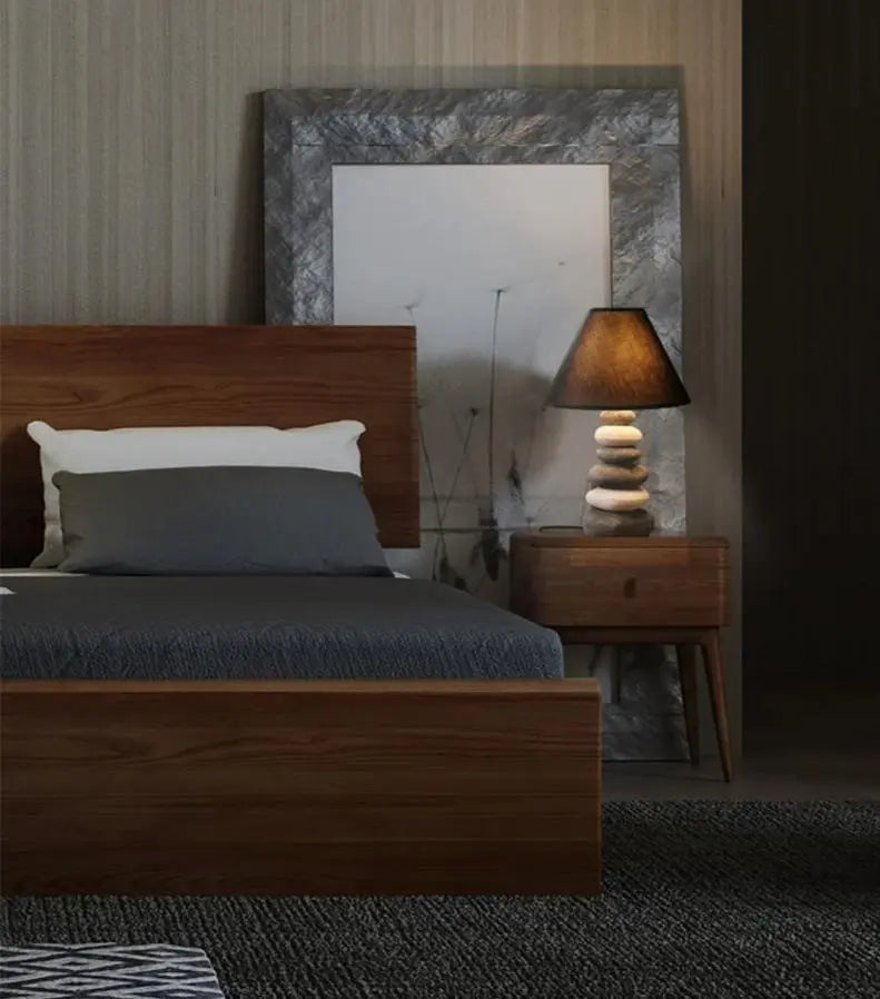 Ceramic Stacked Stone Table Lamp with Fabric Shade