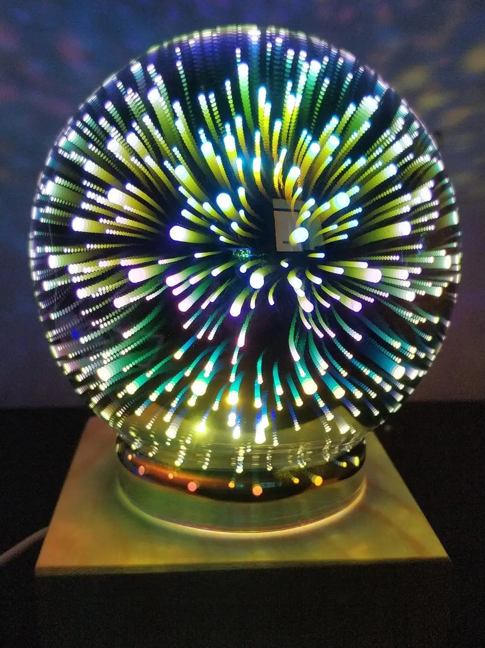 Art Deco Crystal Globe Night Light Glass Wood LED 3W 4 Patterns