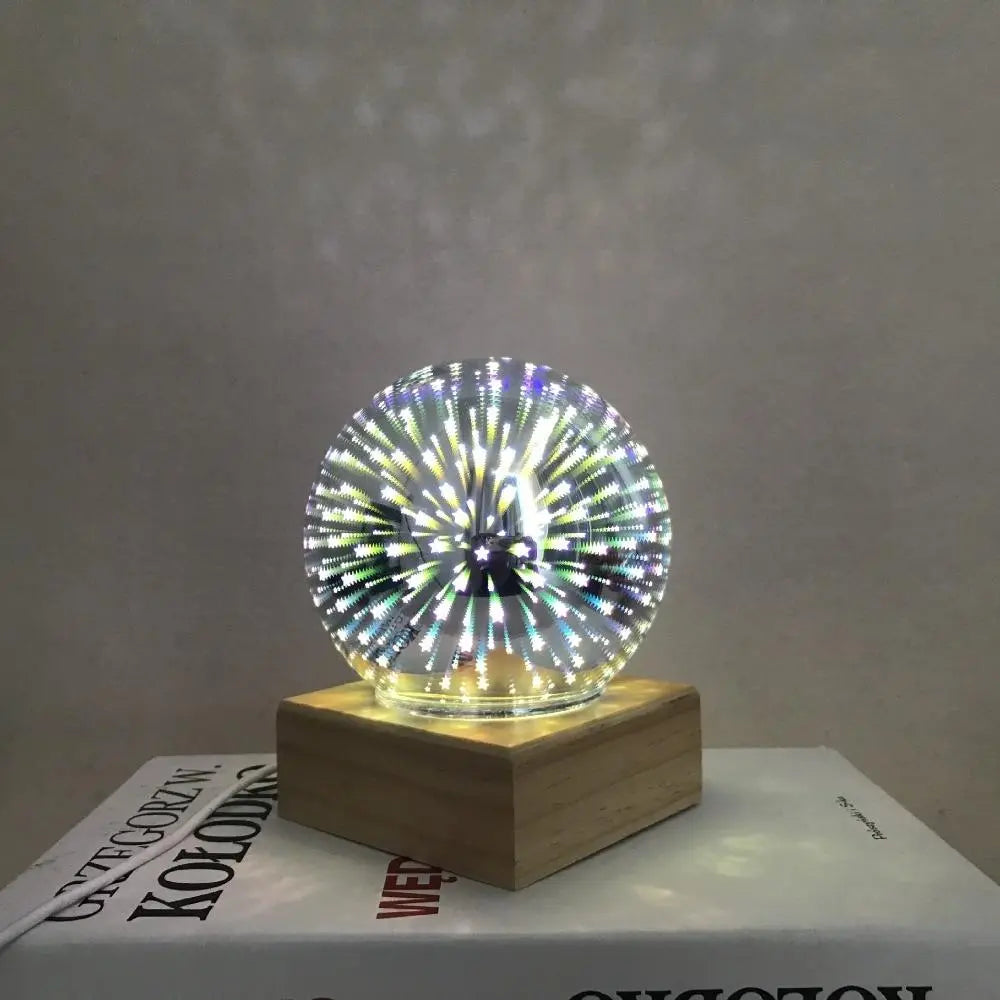 Art Deco Crystal Globe Night Light Glass Wood LED 3W 4 Patterns