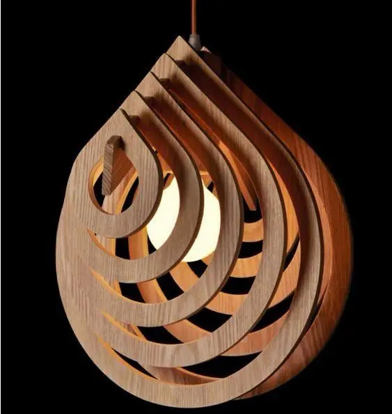 Art Deco Pendant Light Wood Metal E27 IP44 30×35 cm