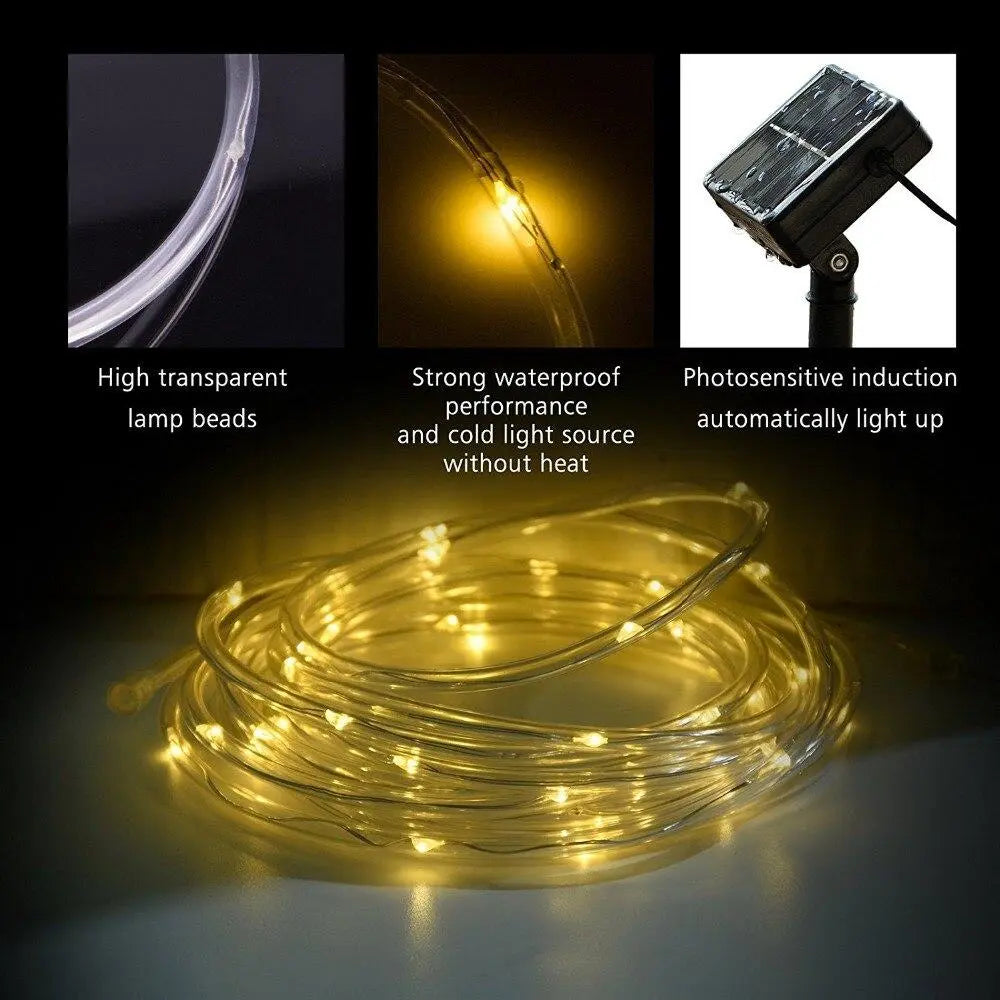 Solar Tube String Lights, IP44, 14h, 5 Colours, 7–22m