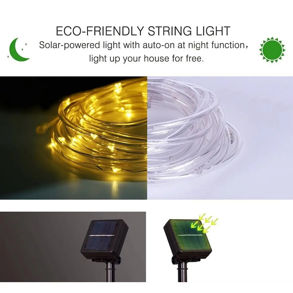 Solar Tube String Lights, IP44, 14h, 5 Colours, 7–22m