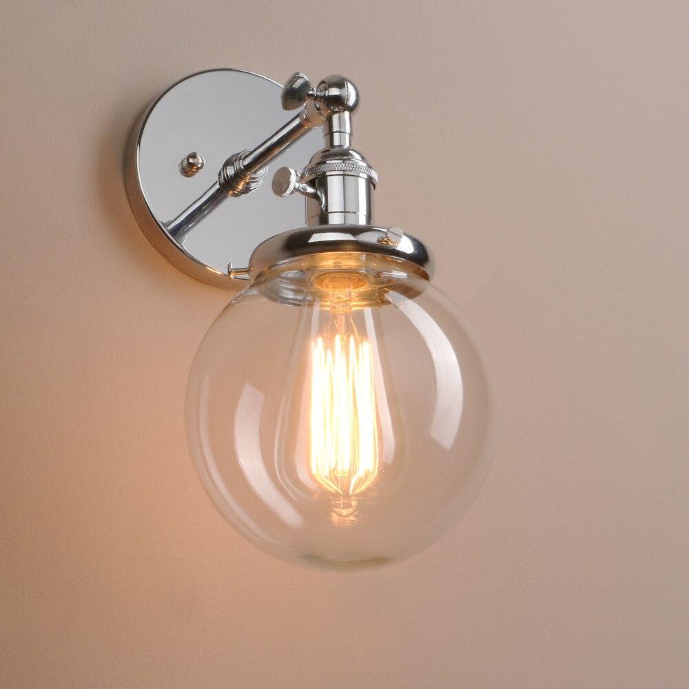 Chrome Wall Light Polished Chrome Glass E27 180° Arm Rotary Switch