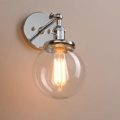 Chrome Wall Light Polished Chrome Glass E27 180° Arm Rotary Switch