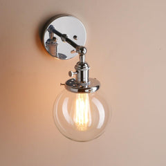 Chrome Wall Light Polished Chrome Glass E27 180° Arm Rotary Switch