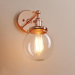 Rose Copper Wall Light Glass E27 180° Arm Rotary Switch Hand-Assembled