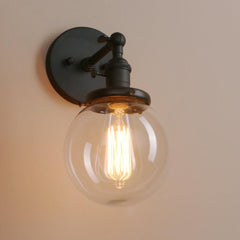 Industrial Black Wall Light Metal Glass Adjustable Arm E27
