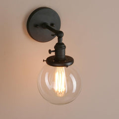 Industrial Black Wall Light Metal Glass Adjustable Arm E27