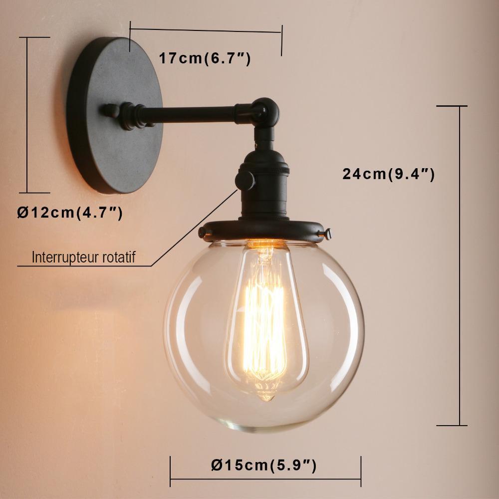 Industrial Black Wall Light Metal Glass Adjustable Arm E27