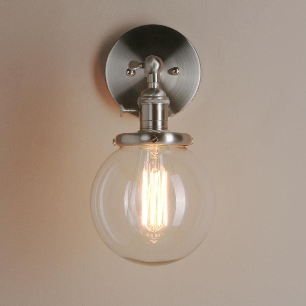 Brushed Aluminium Wall Light Hand-Blown Glass E27 180° Arm Socket Switch