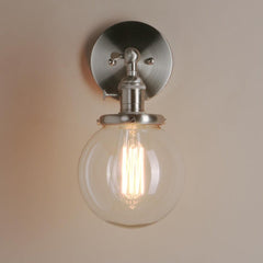 Brushed Aluminium Wall Light Hand-Blown Glass E27 180° Arm Socket Switch