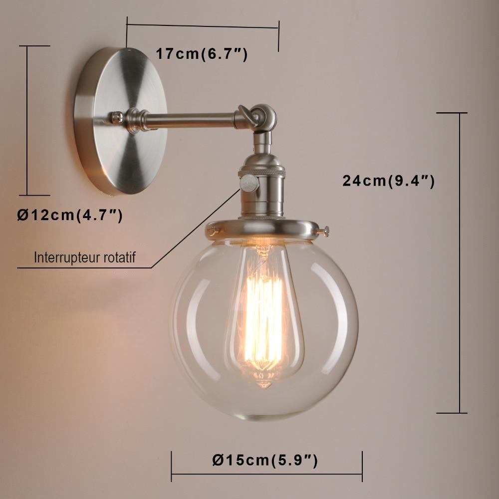 Brushed Aluminium Wall Light Hand-Blown Glass E27 180° Arm Socket Switch