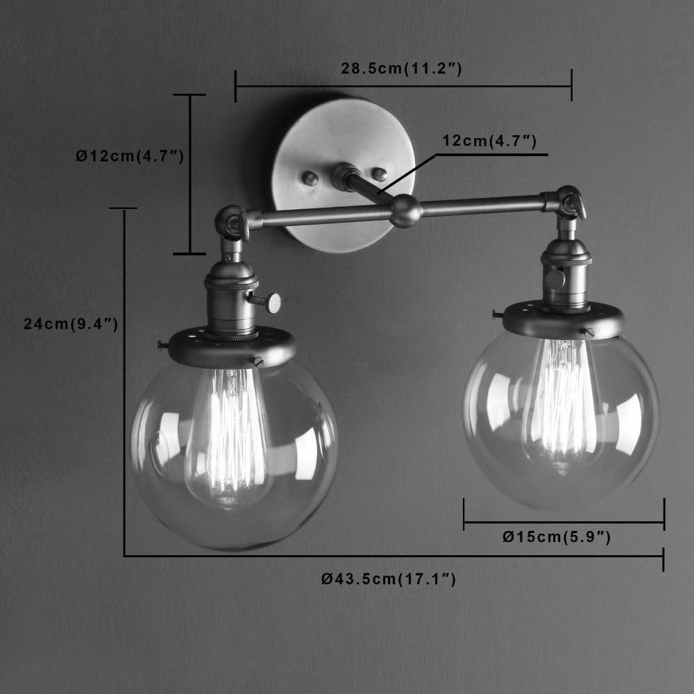 Industrial Double Wall Light Black Metal Glass 2×E27