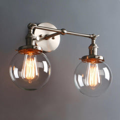 Industrial Double Wall Light Black Metal Glass 2×E27
