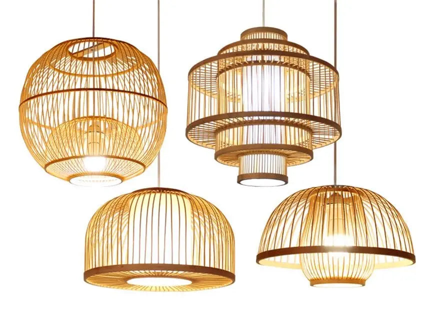 Bamboo Pendant Light E27 Dome Round or Lantern 8 Sizes