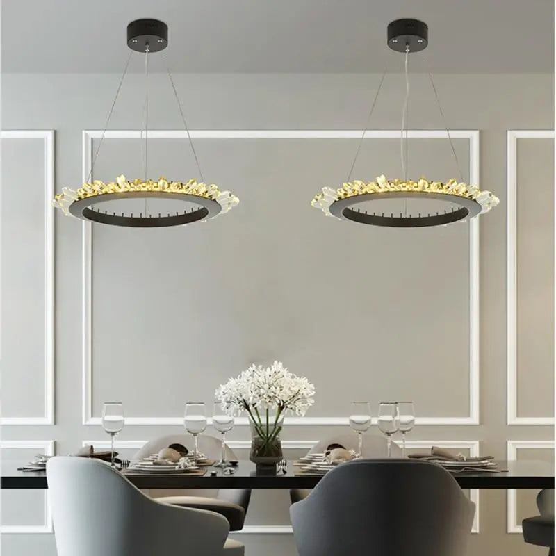 Modern Crystal LED Chandelier Iron Gold Black 60cm 80cm