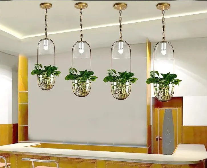 Pendant Light with Planter Iron Glass E27 IP44