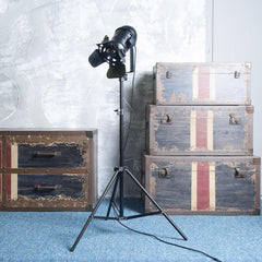 Industrial Cinema Floor Lamp Wood Unfinished Steel E27
