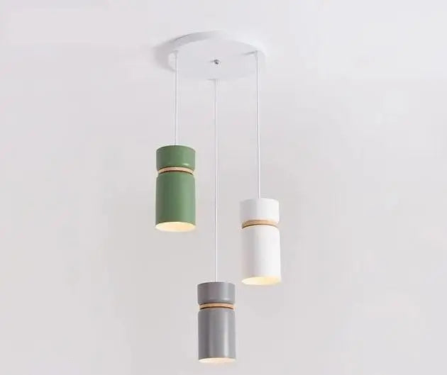 Nordic LED Pendant Light Iron Wood Green Grey White Sets
