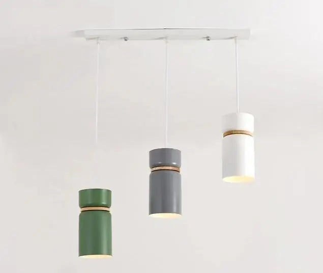Nordic LED Pendant Light Iron Wood Green Grey White Sets