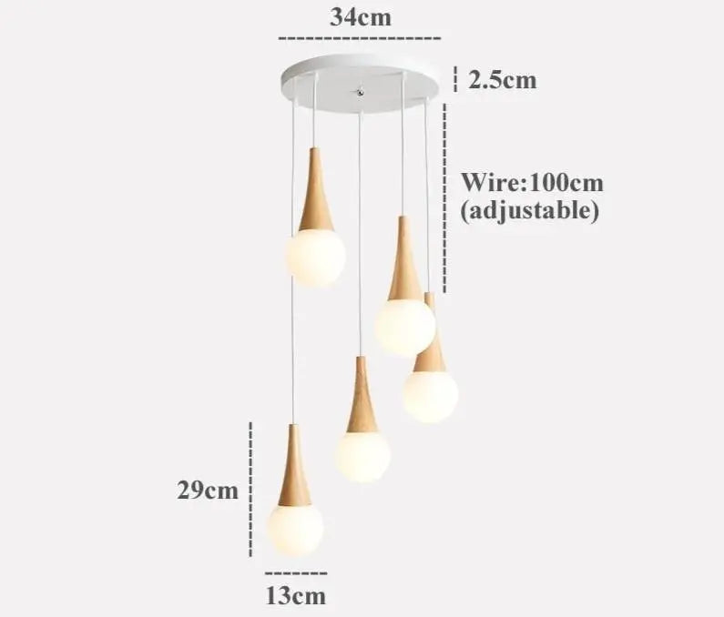 Bryton LED Pendant Light Set Iron Wood Glass 3 or 5
