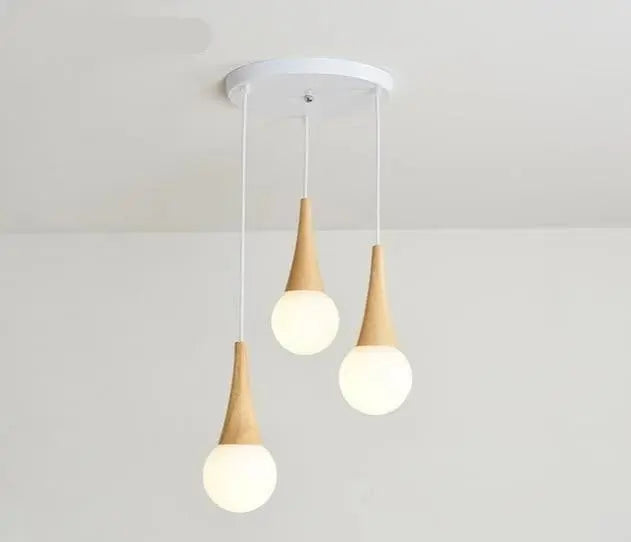 Bryton LED Pendant Light Set Iron Wood Glass 3 or 5