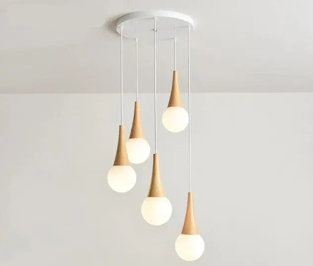 Bryton LED Pendant Light Set Iron Wood Glass 3 or 5