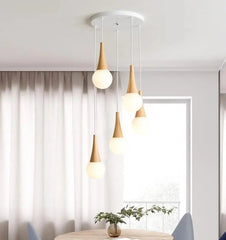 Bryton LED Pendant Light Set Iron Wood Glass 3 or 5