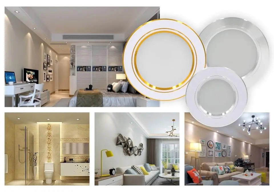 Recessed Round LED Ceiling Light, 5–18W, Gold/White/Silver, Cool & Warm White
