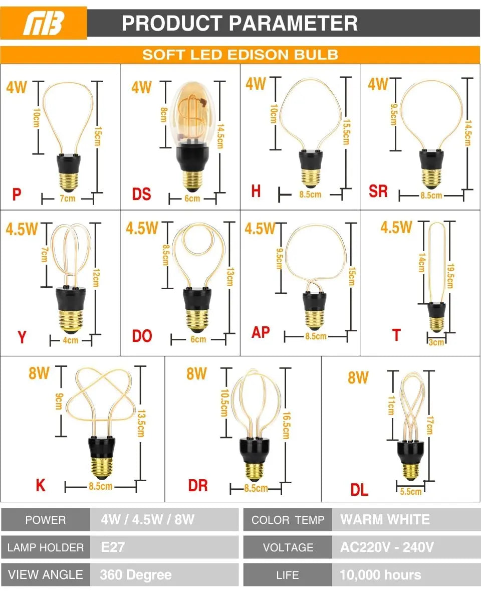 Vintage Filament LED Bulb E27 2300K 13 Models 3–8W