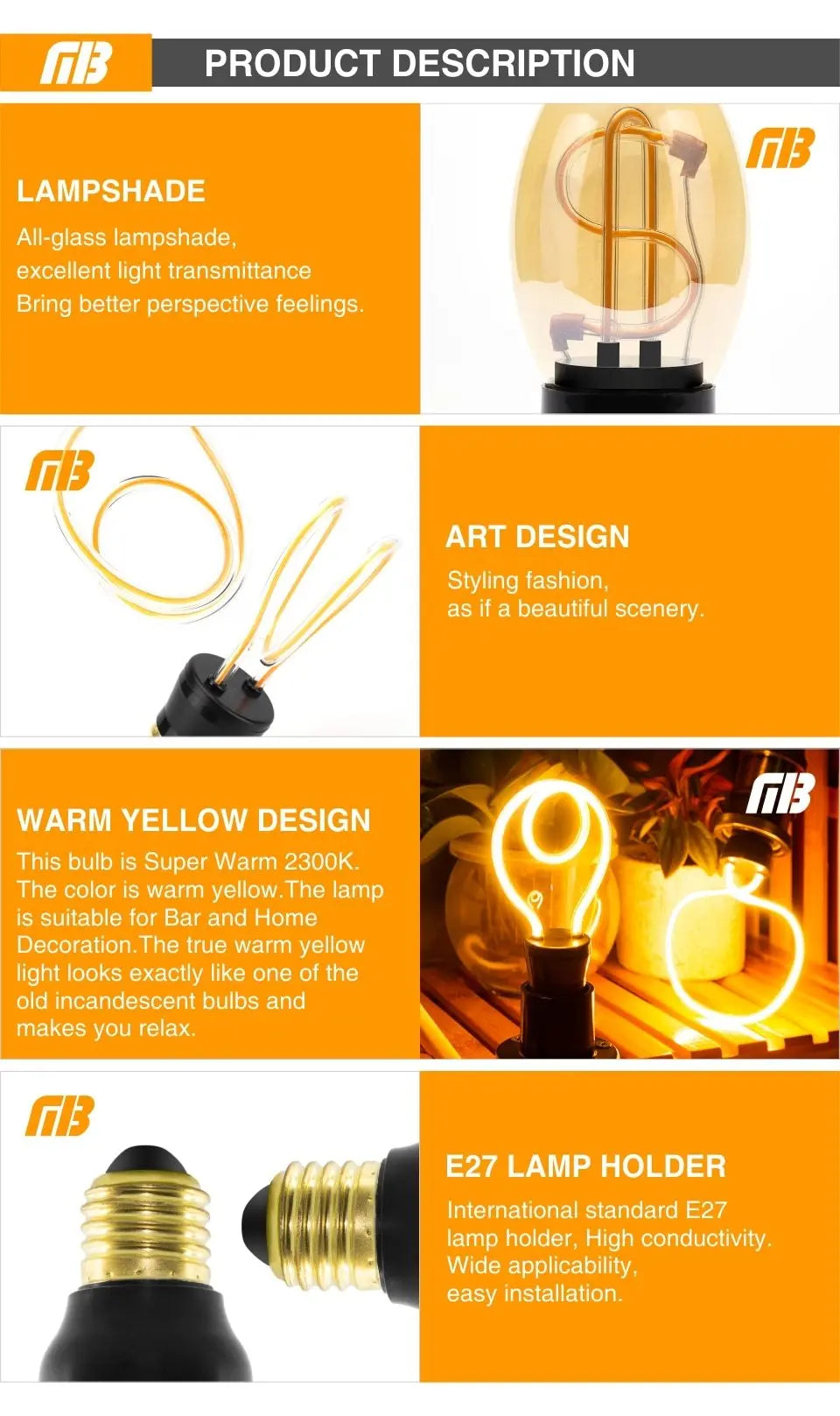Vintage Filament LED Bulb E27 2300K 13 Models 3–8W