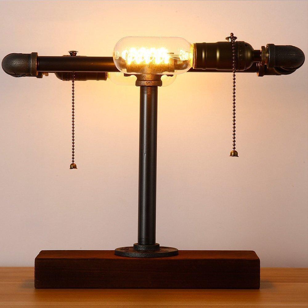 Industrial Desk Lamp Wood Metal Brass E27