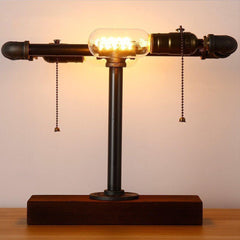 Industrial Desk Lamp Wood Metal Brass E27