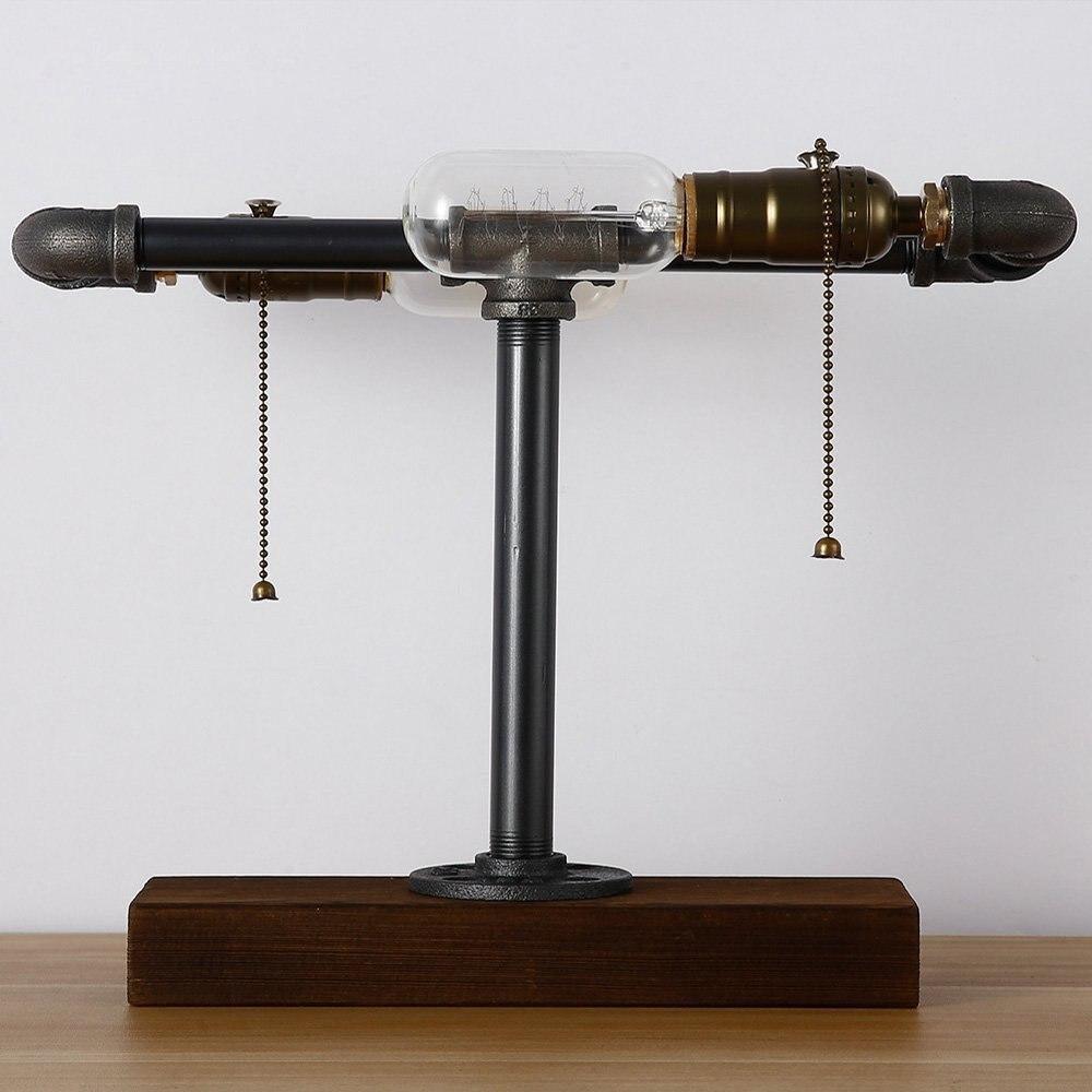 Industrial Desk Lamp Wood Metal Brass E27