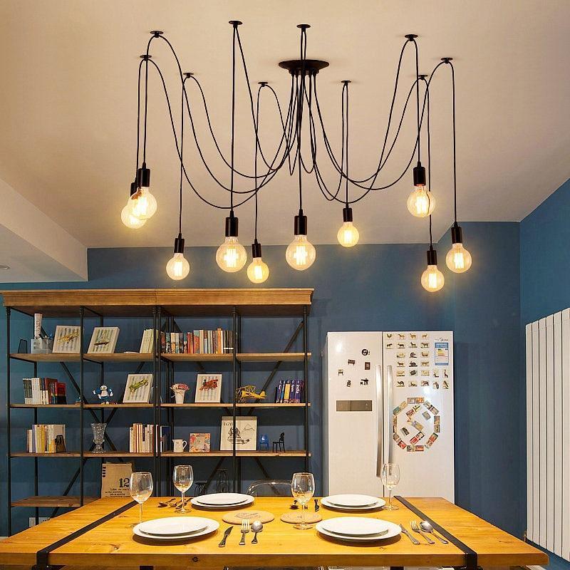 Spider Ceiling Light Black E27 1 to 12 Sockets