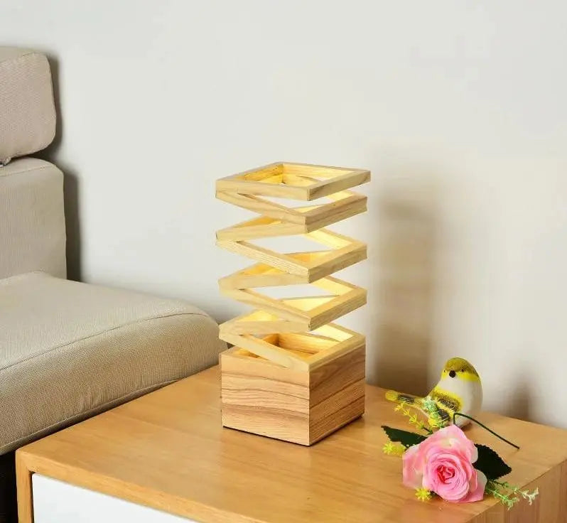 Accordion Table Lamp Wood Metal Integrated LED