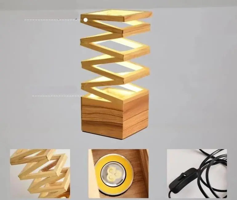 Accordion Table Lamp Wood Metal Integrated LED