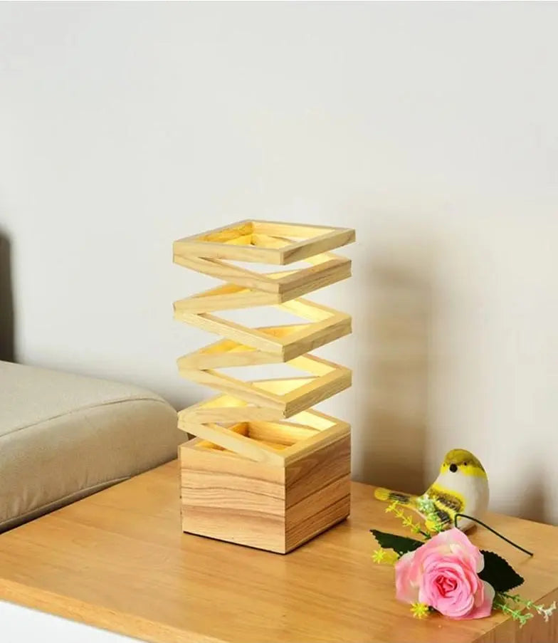 Accordion Table Lamp Wood Metal Integrated LED