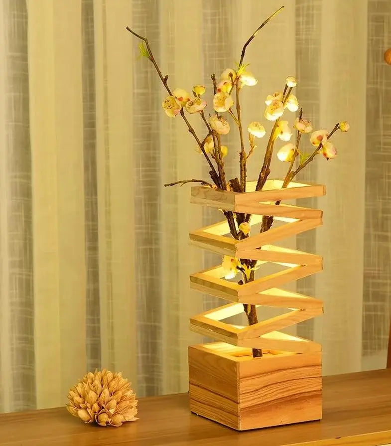 Accordion Table Lamp Wood Metal Integrated LED