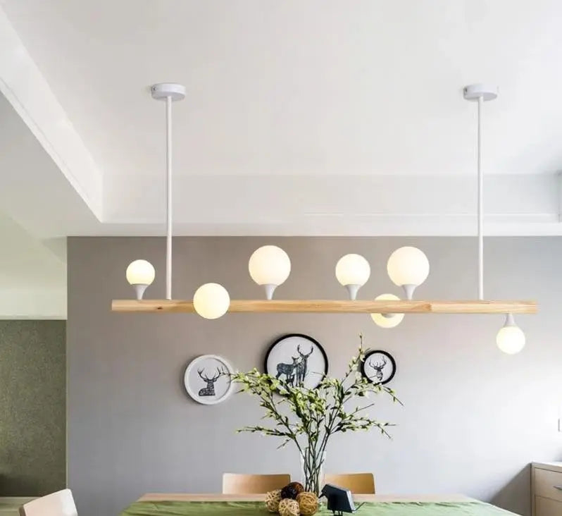 Incandescent Bulb Chandelier Wood Glass E27