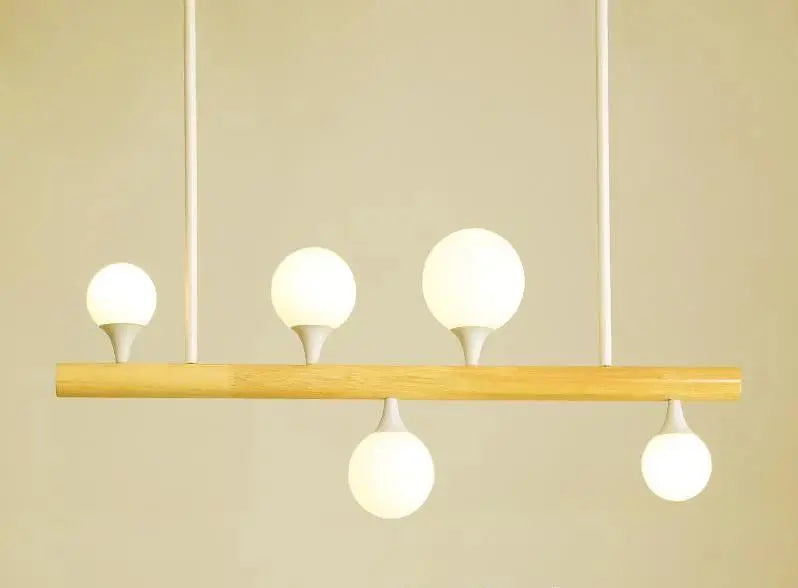 Incandescent Bulb Chandelier Wood Glass E27