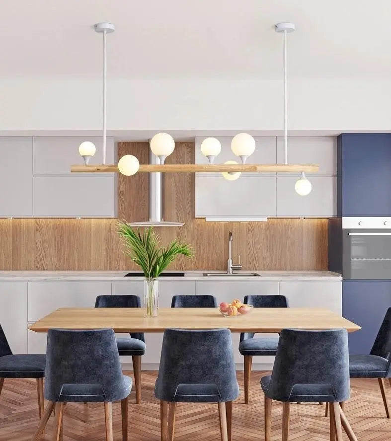 Incandescent Bulb Chandelier Wood Glass E27