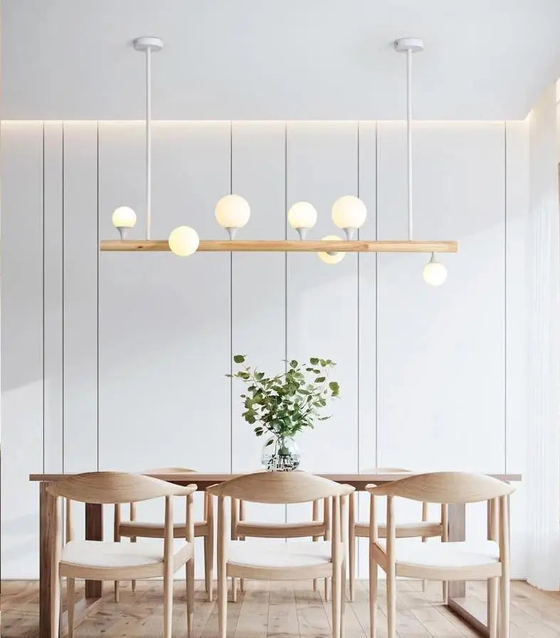 Incandescent Bulb Chandelier Wood Glass E27