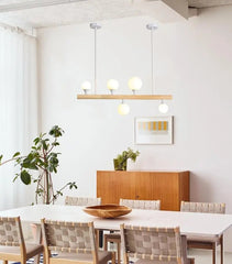 Incandescent Bulb Chandelier Wood Glass E27