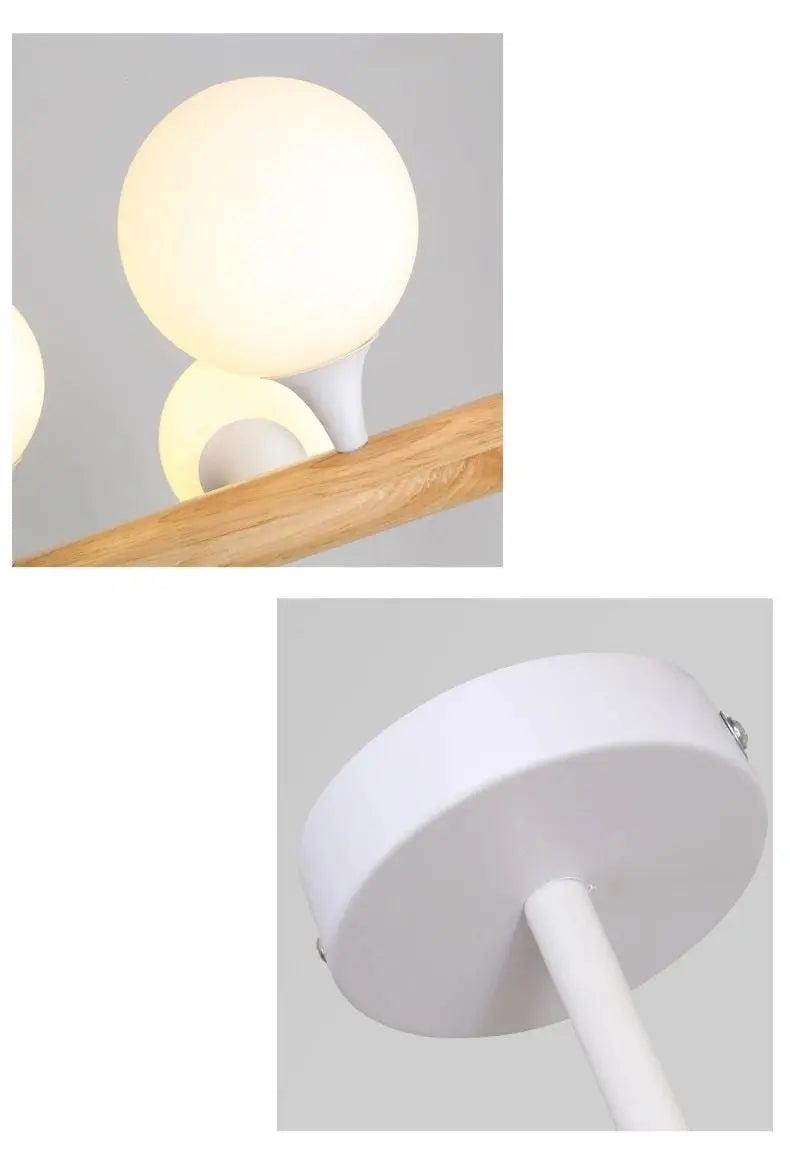 Incandescent Bulb Chandelier Wood Glass E27