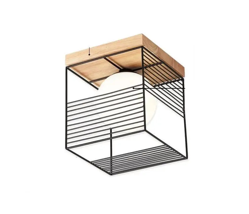 Vintage Cage Ceiling Light Metal Wood E27 Black White 18 cm