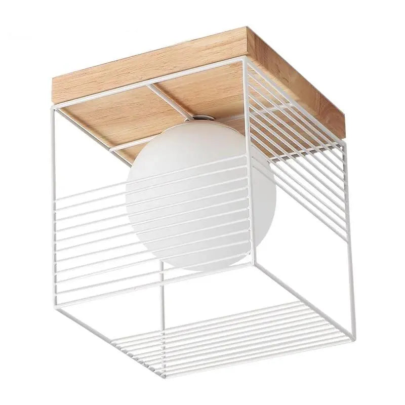 Vintage Cage Ceiling Light Metal Wood E27 Black White 18 cm